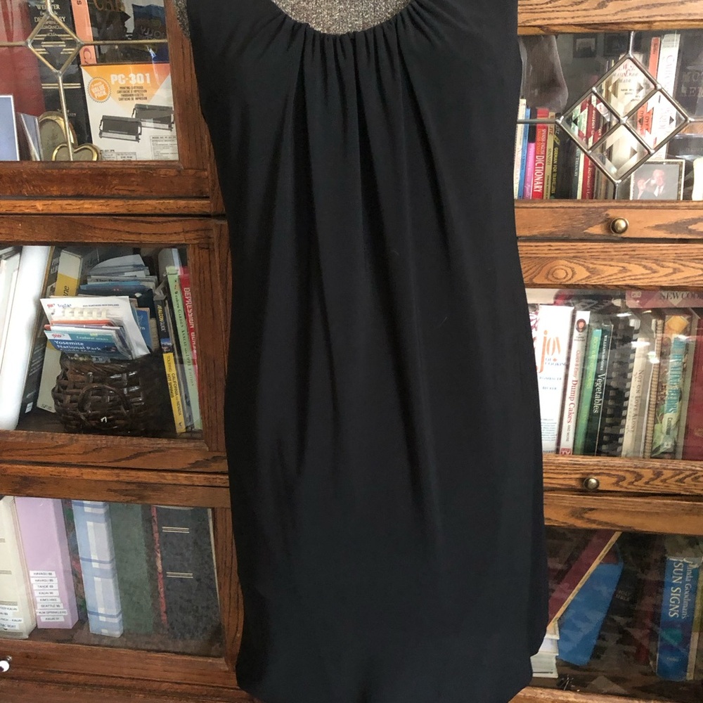 Evan Picone black stretch dress gathered round neckline sleeveless cocktail 💎LBD - Picture 6 of 7